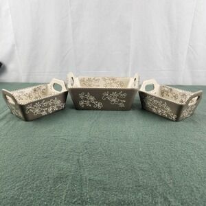 Temptations by Tara Baking Dish Floral Lace Blue Loaf Bread Pan Set Of 3